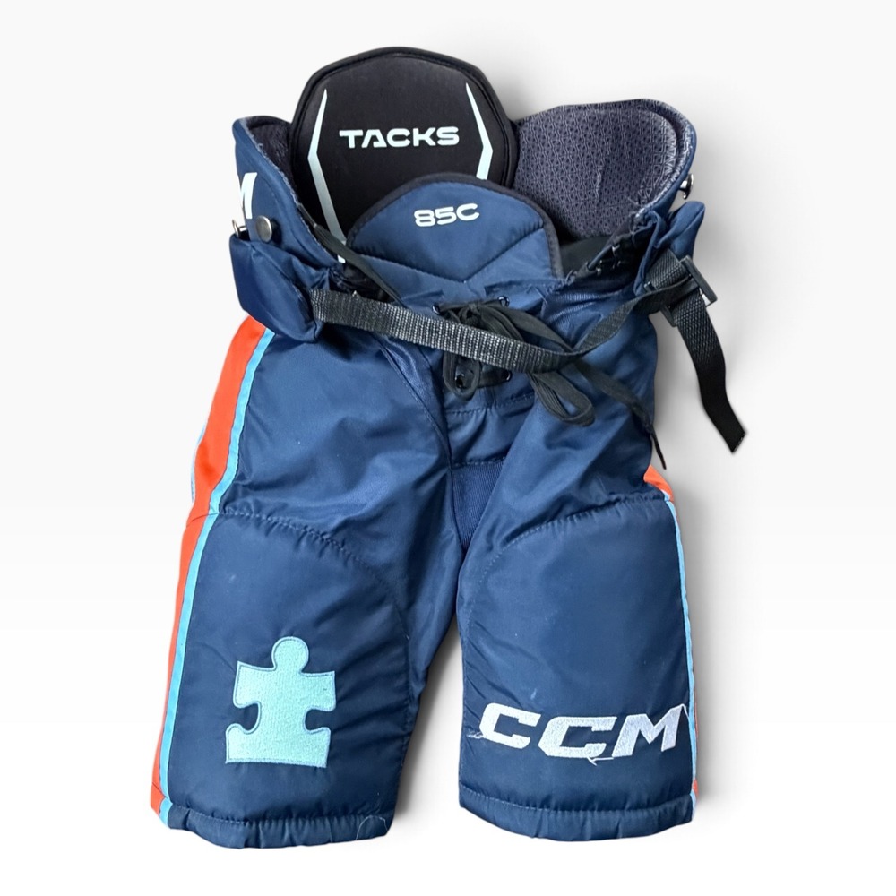 CCM Tacks 85C Junior Small Ice Hockey Pants Navy Blue Orange Padded Breezers